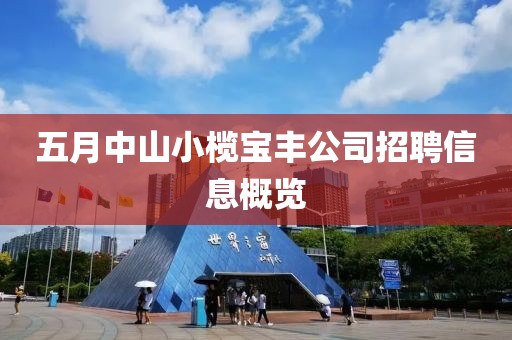 五月中山小欖寶豐公司招聘信息概覽