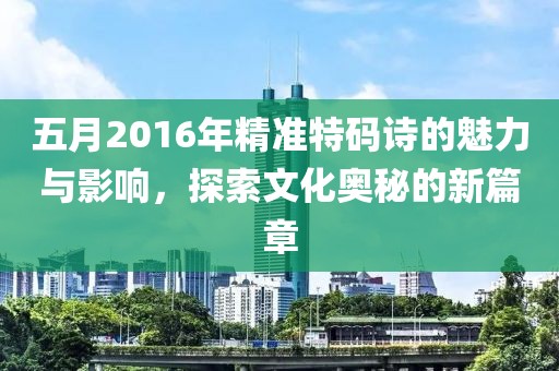 五月2016年精準(zhǔn)特碼詩(shī)的魅力與影響，探索文化奧秘的新篇章