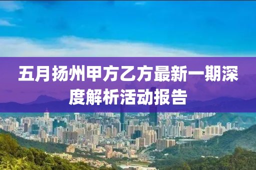 五月?lián)P州甲方乙方最新一期深度解析活動報(bào)告